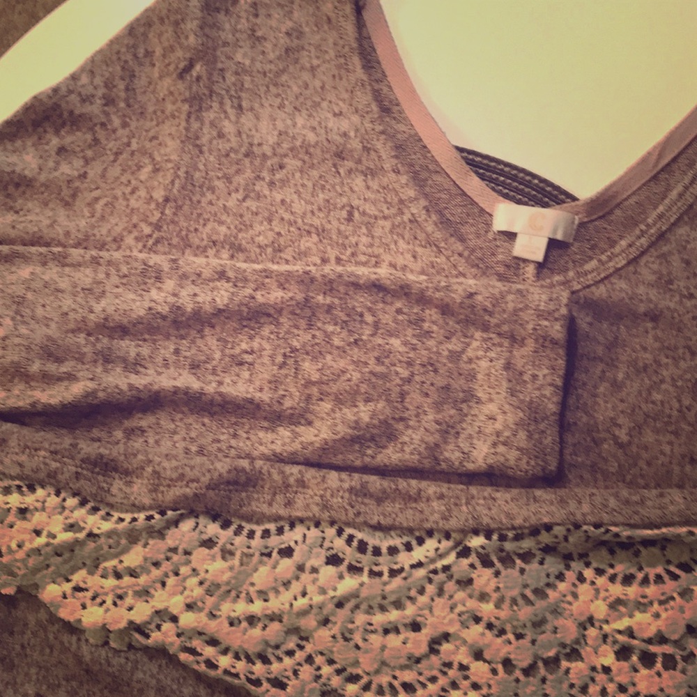 Charming Charlie- Rayon/Poly top with lace accent